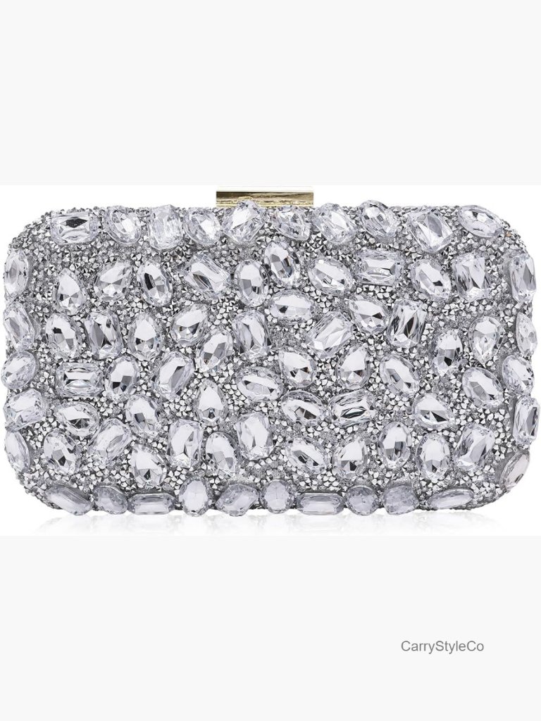 Crystal Encrusted Clutch Evening Bag Gemstone Shoulder Purse Wedding Formal
